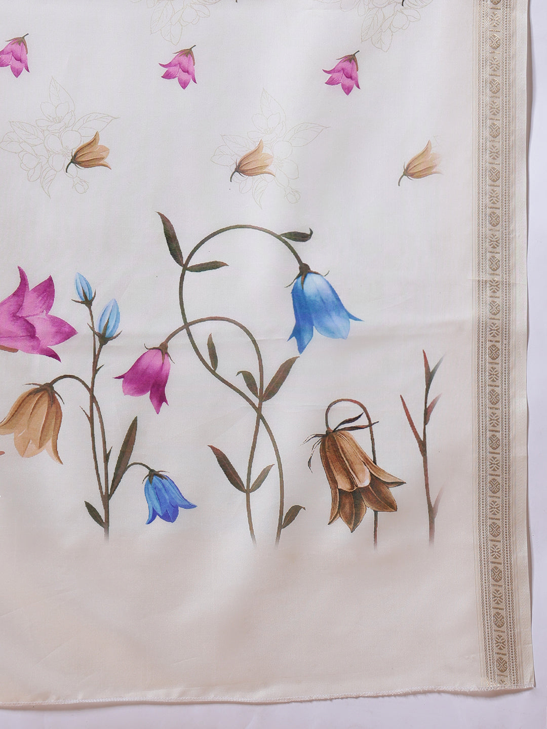 Kerala Style Digital Printed Silk Saree for Onam, Temple, & Ethnic Wear with Printed Blouse