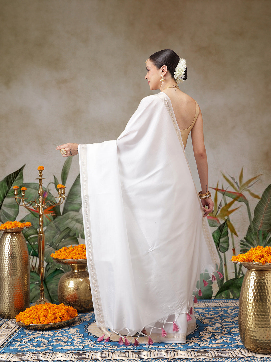 Kerala Style Digital Printed Silk Saree for Onam, Temple, & Ethnic Wear with Printed Blouse