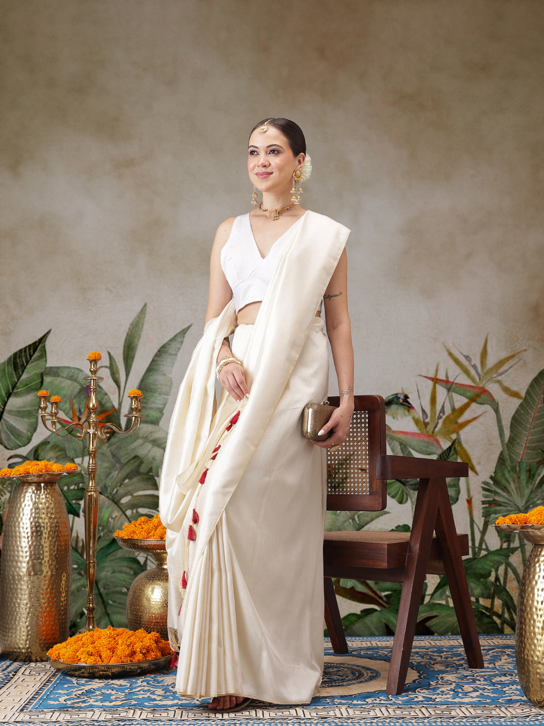 Kerala Style Digital Printed Silk Saree for Onam, Temple, & Ethnic Wear with Printed Blouse