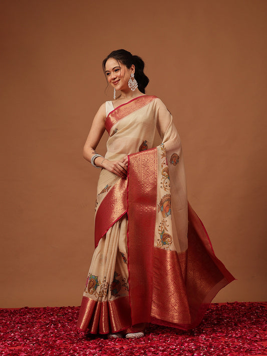 Kalamkari Digital Printed Georgette Saree With Rich Pallu