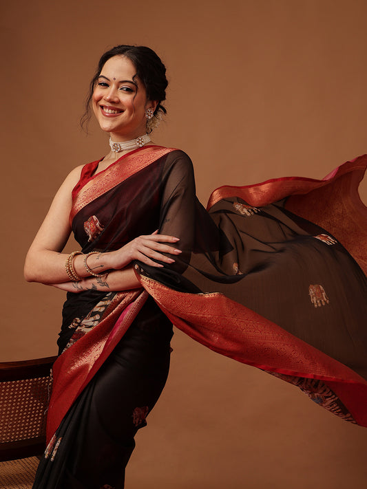 Kalamkari Digital Printed Georgette Saree With Rich Pallu