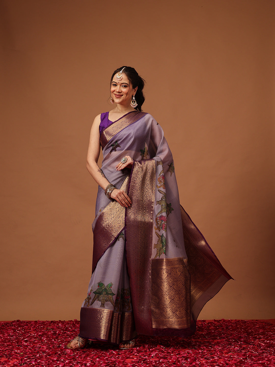 Kalamkari Digital Printed Georgette Saree With Rich Pallu