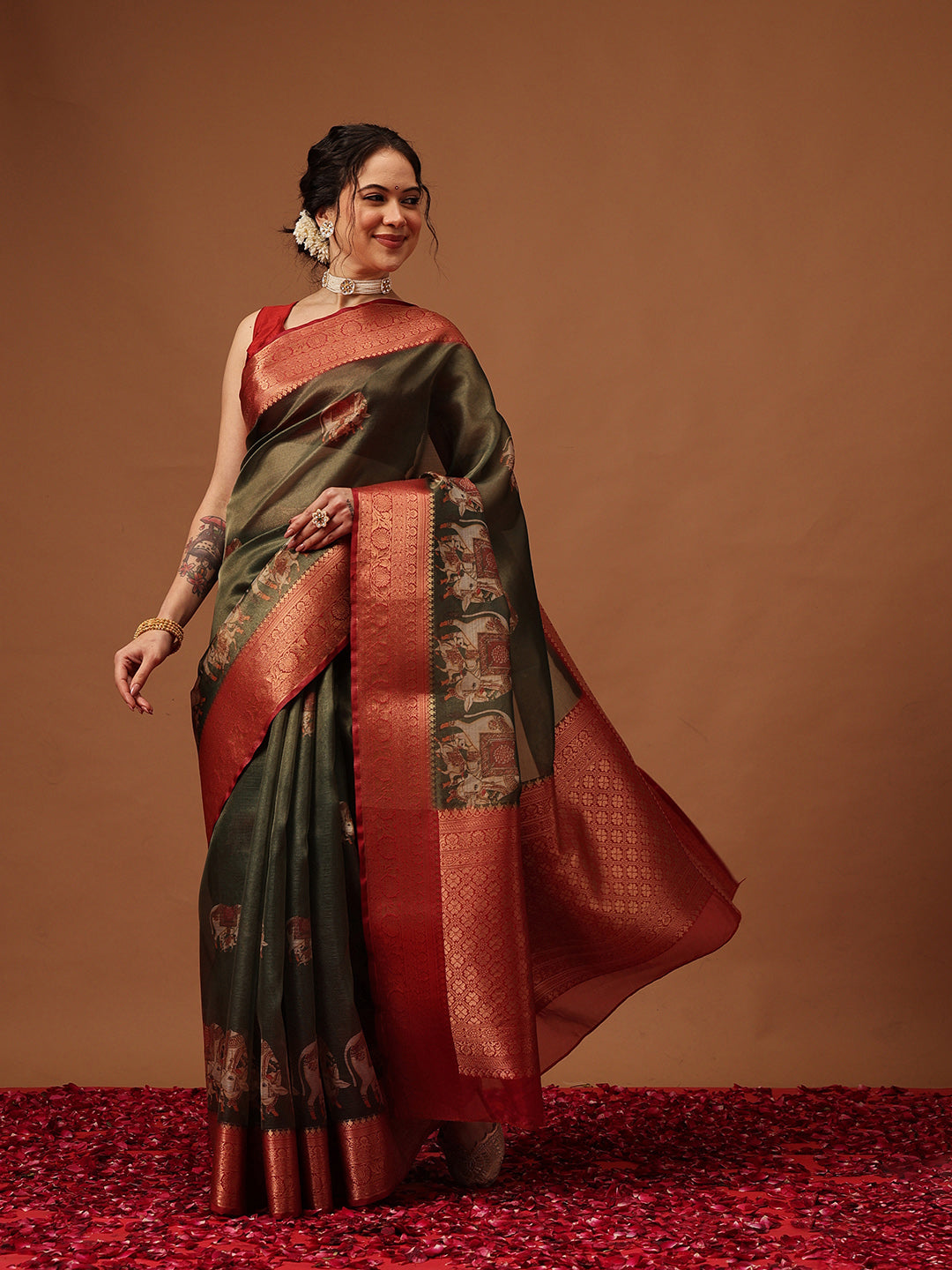 Tissue Zari Digital Printed Pichwai Saree With Rich Pallu