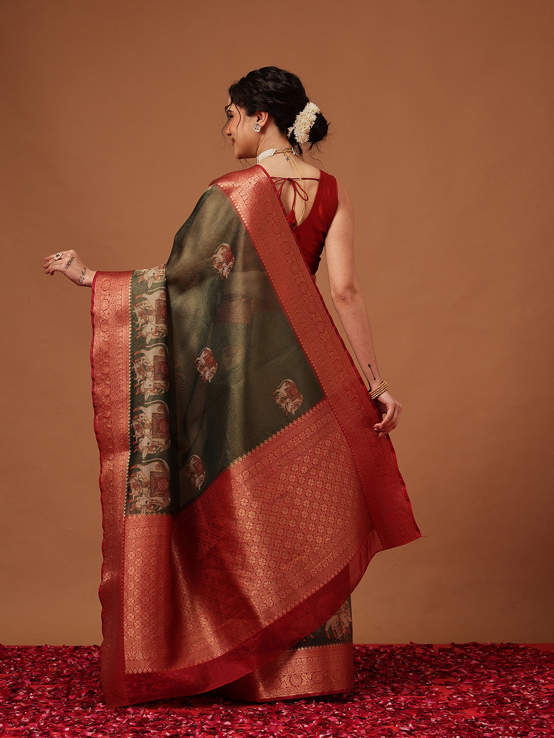 Tissue Zari Digital Printed Pichwai Saree With Rich Pallu