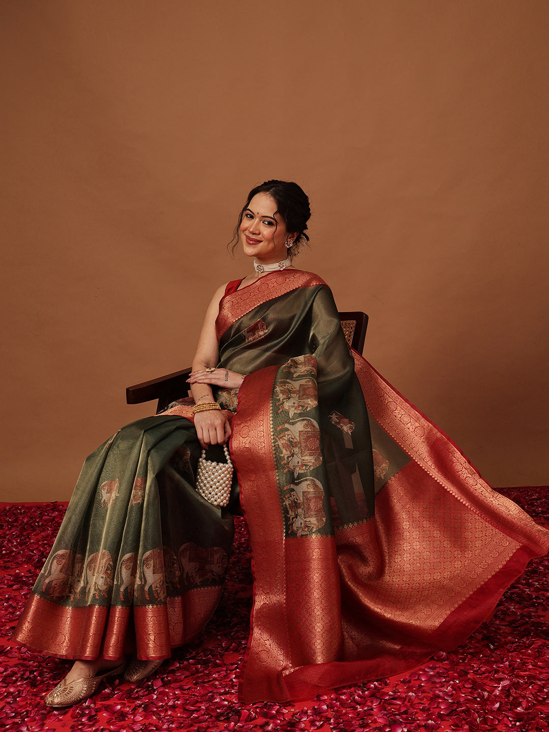 Tissue Zari Digital Printed Pichwai Saree With Rich Pallu