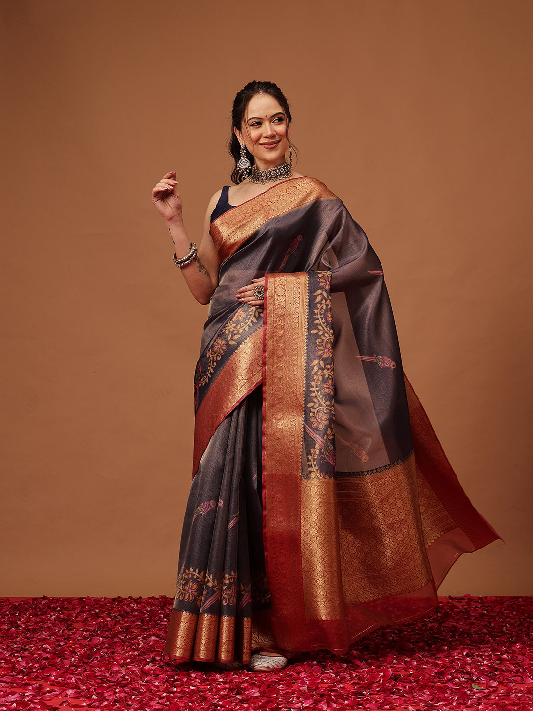 Tissue Zari Digital Printed Pichwai Saree With Rich Pallu