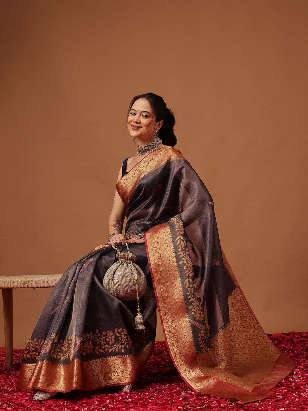 Tissue Zari Digital Printed Pichwai Saree With Rich Pallu