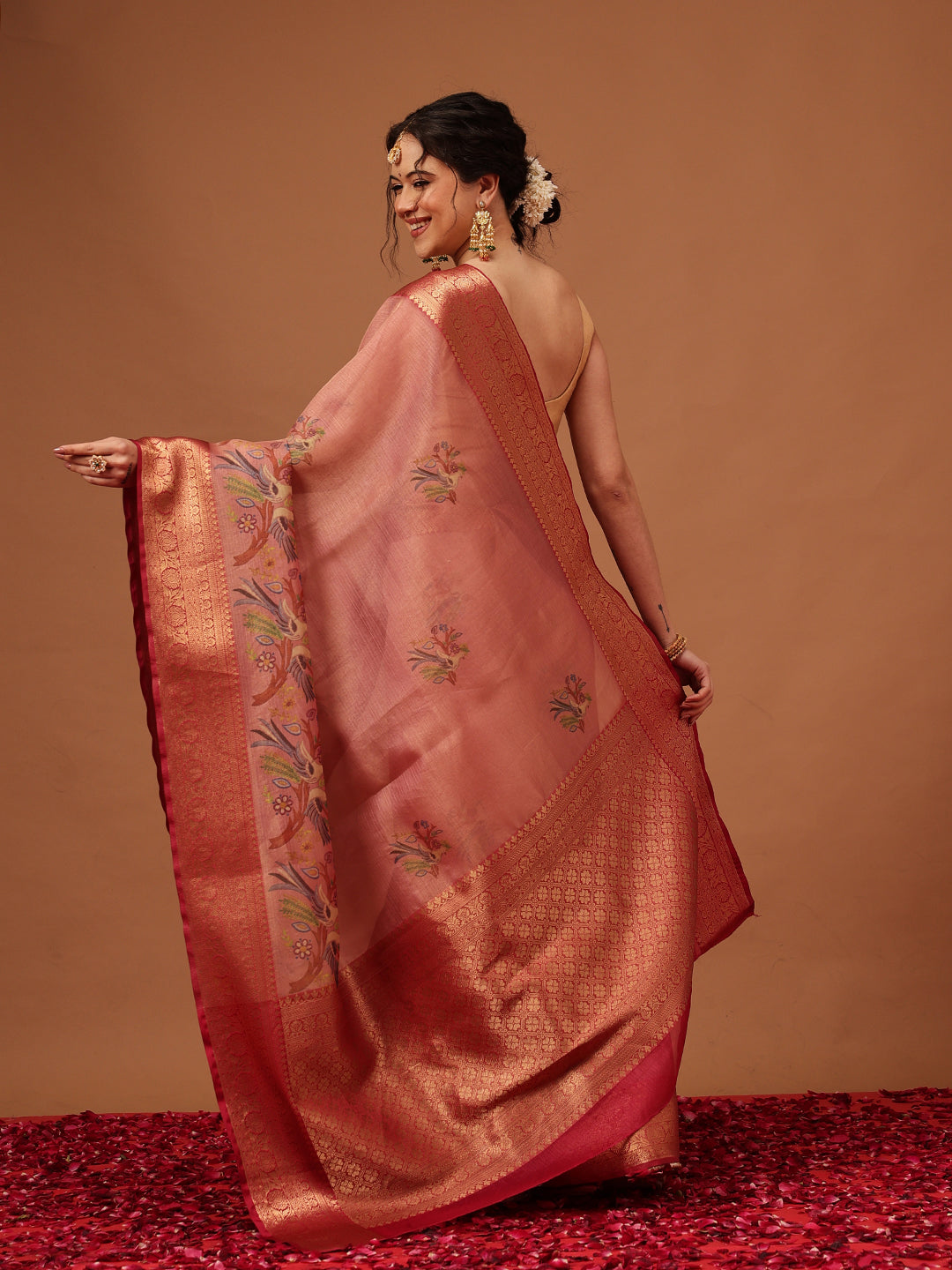 Tissue Zari Digital Printed Pichwai Saree With Rich Pallu
