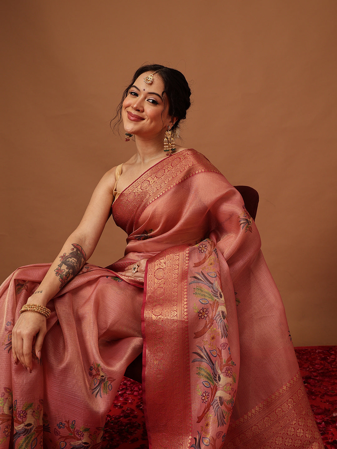 Tissue Zari Digital Printed Pichwai Saree With Rich Pallu