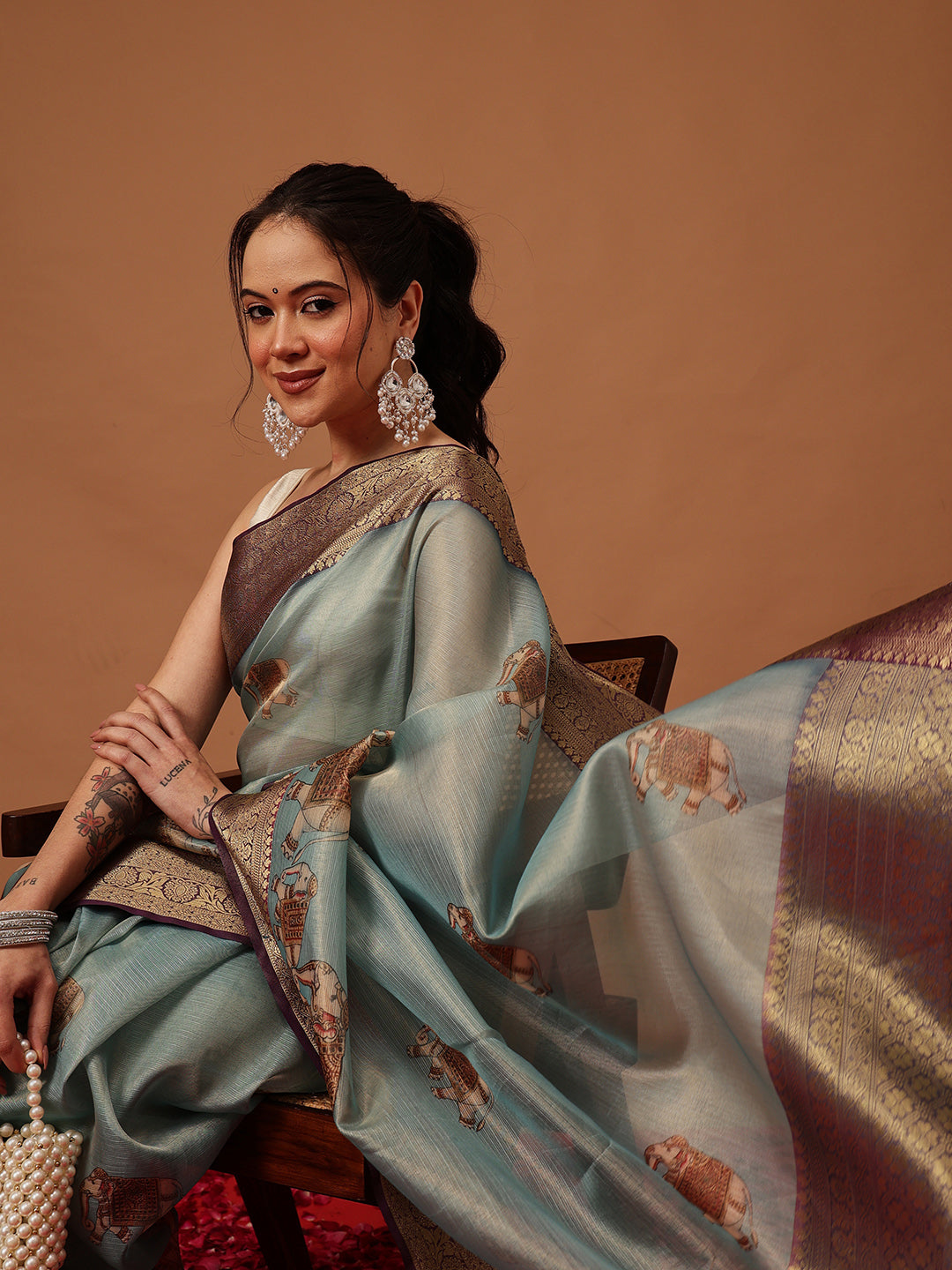 Tissue Zari Digital Printed Pichwai Saree With Rich Pallu