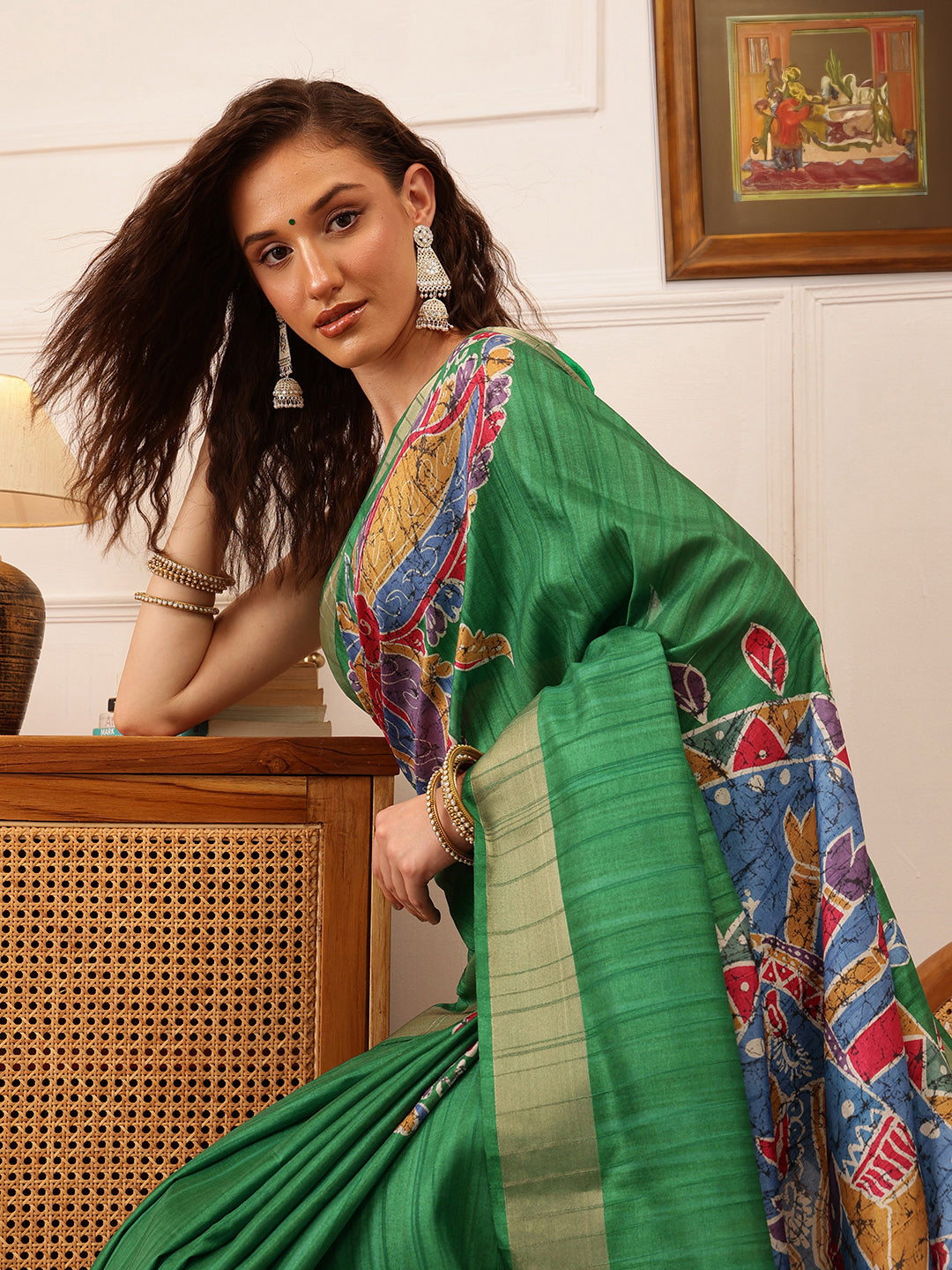 Traditional Women's Kotha Silk Bengali Style Digital Printed Saree