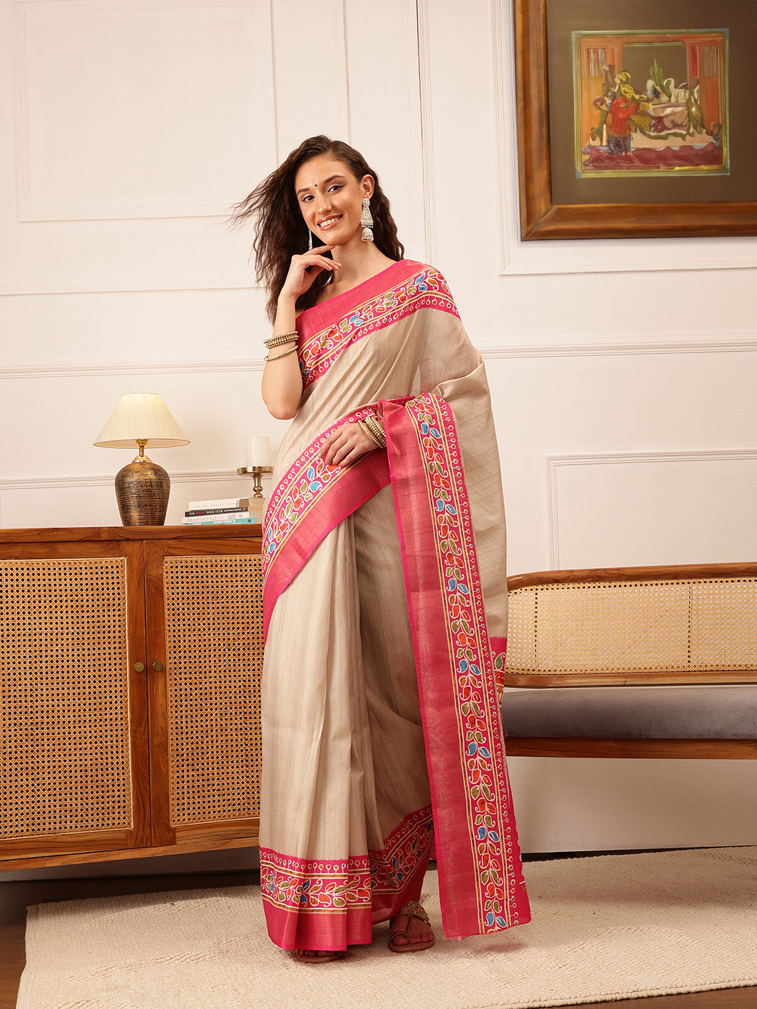 Traditional Women's Kotha Silk Bengali Style Digital Printed Saree