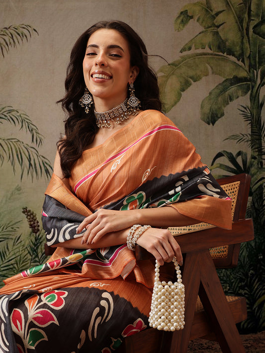Women's Kotha Silk Bengali Style Digital Printed Saree