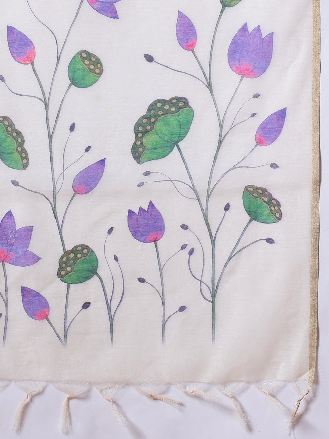 Onam Inspired Floral Printed Chanderi Kerla Cotton Saree With Printed Blouse