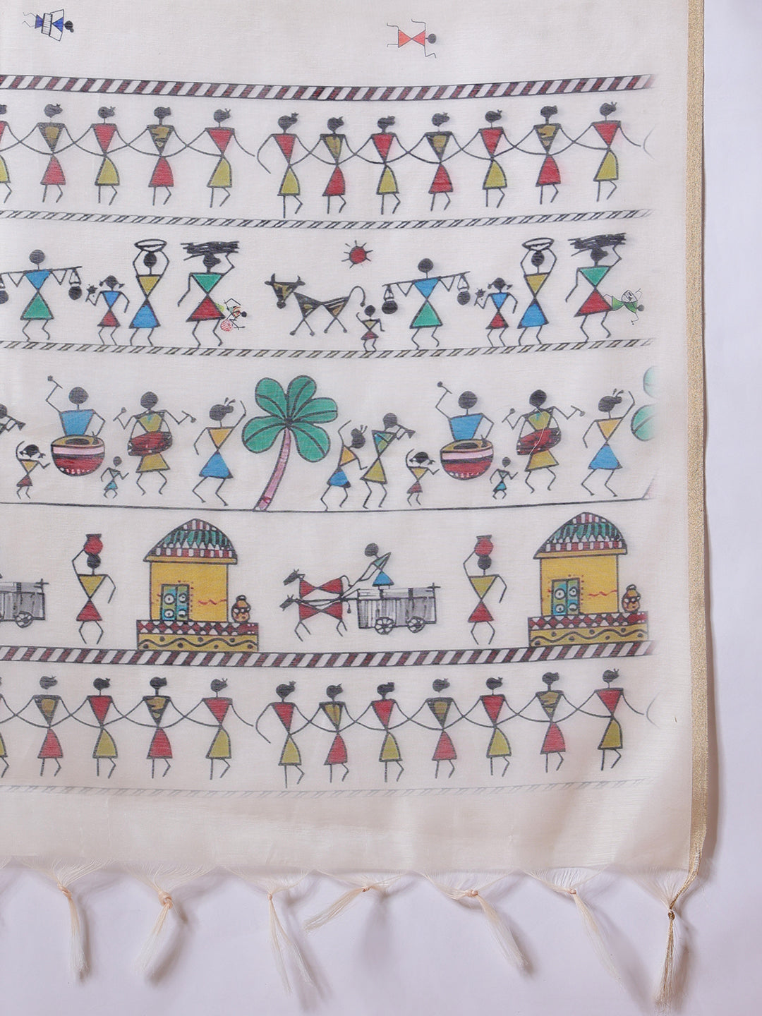 Warli Printed Cotton Blend Chanderi Saree With Printed Blouse Piece