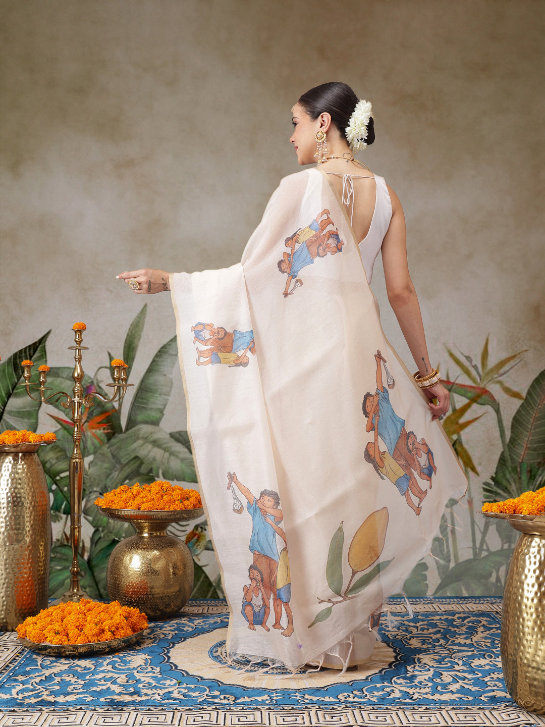 Chanderi Cotton Mango Printed Unique Saree With Printed Blouse Piece