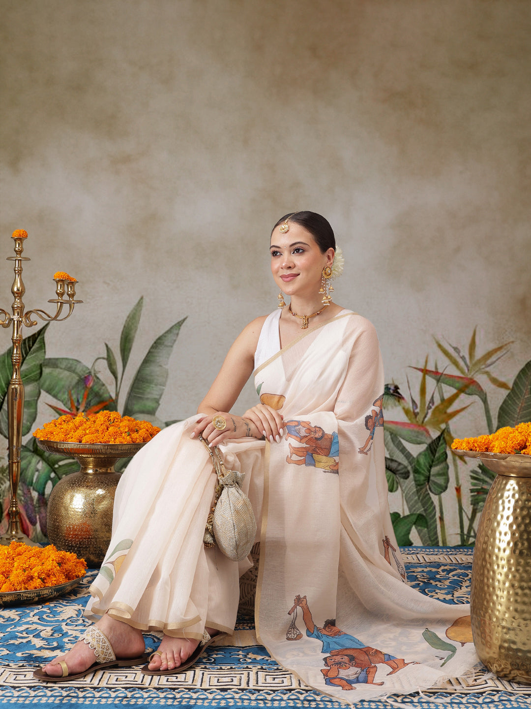 Chanderi Cotton Mango Printed Unique Saree With Printed Blouse Piece