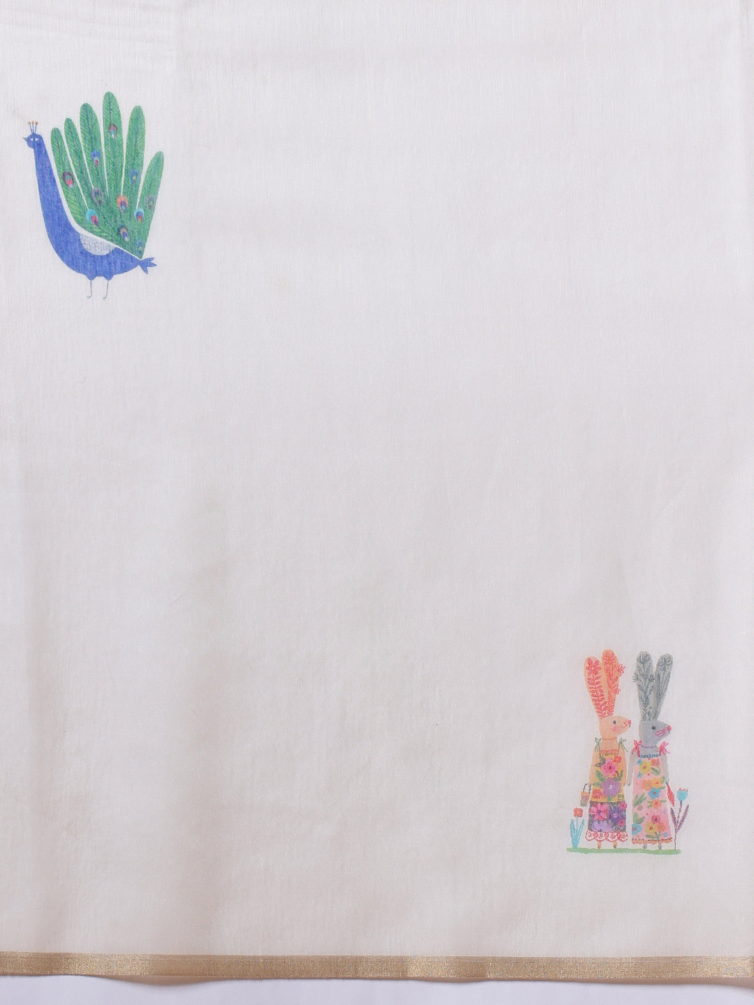 Chanderi Cotton Abstract Printed Unique Saree With Animal Printed Blouse