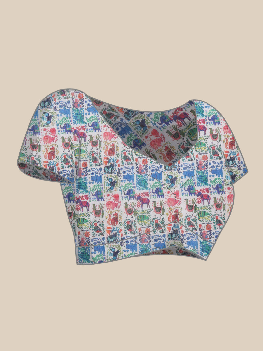 Chanderi Cotton Abstract Printed Unique Saree With Animal Printed Blouse
