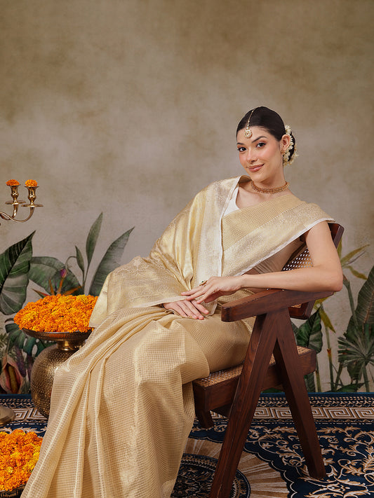 Traditional Ethnic Woven Saree for Onam & Special Occasions with Running Blouse
