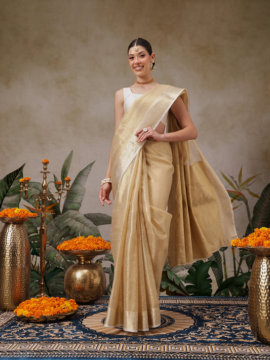 Traditional Ethnic Woven Saree for Onam & Special Occasions with Running Blouse