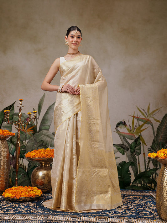 Traditional Ethnic Woven Saree for Onam & Special Occasions with Running Blouse