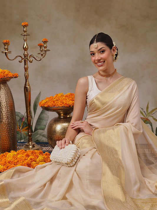 Traditional Ethnic Woven Saree for Onam & Special Occasions with Running Blouse