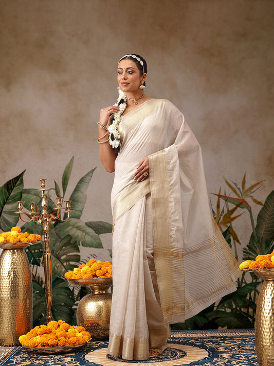 Traditional Ethnic Woven Saree for Onam & Special Occasions with Running Blouse