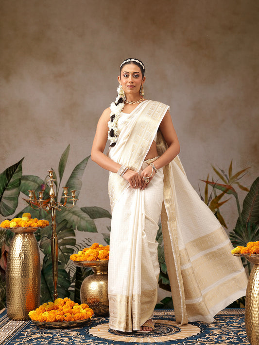 Traditional Ethnic Woven Saree for Onam & Special Occasions with Running Blouse