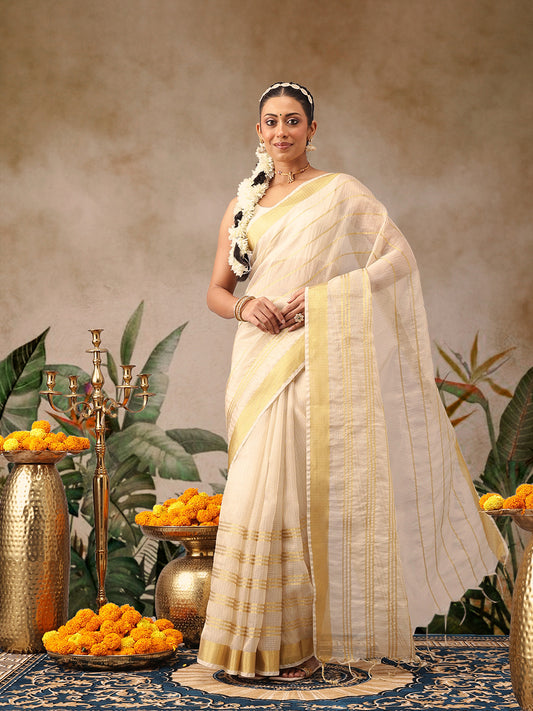 Traditional Ethnic Woven Saree for Onam & Special Occasions with Running Blouse