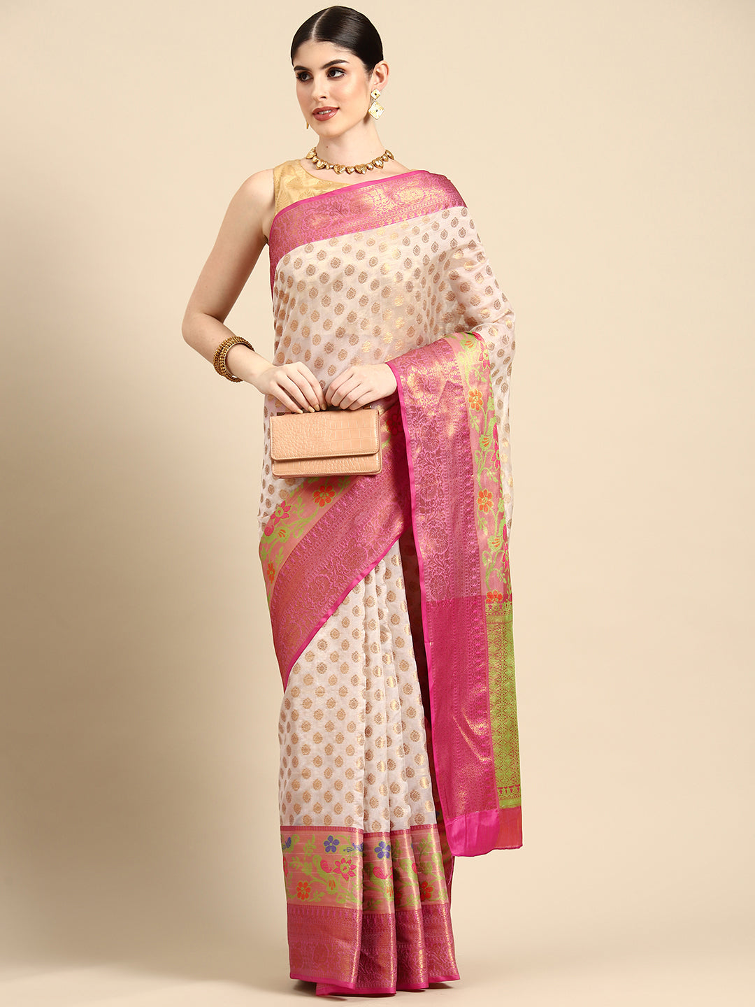 Traditional Ethnic Woven Saree for Onam & Special Occasions with Running Blouse