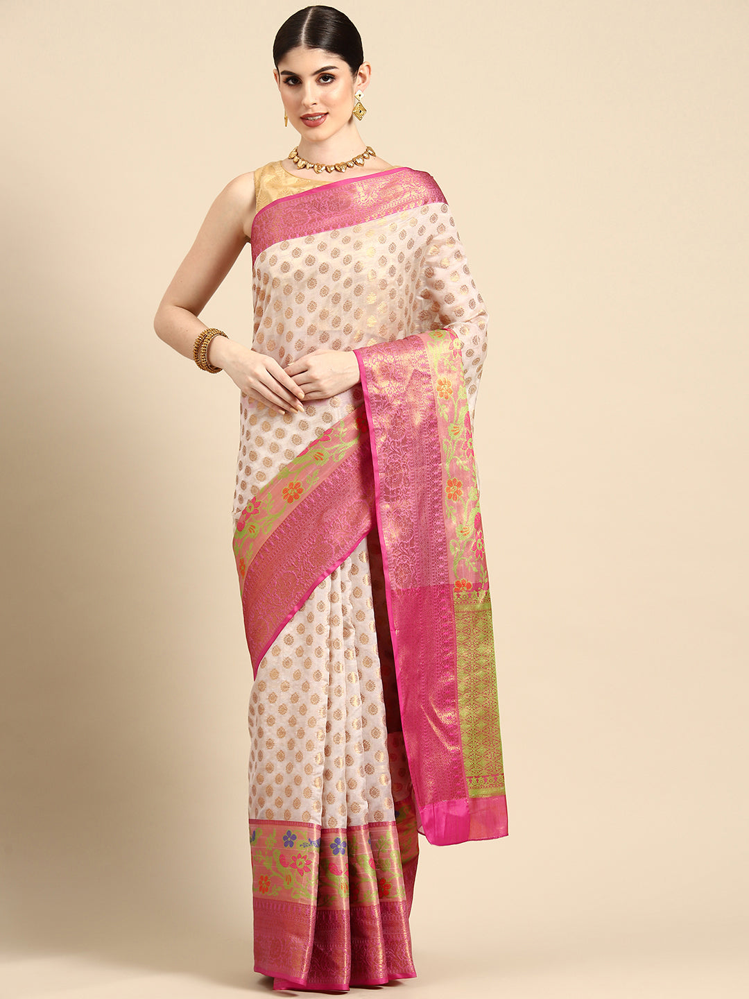 Traditional Ethnic Woven Saree for Onam & Special Occasions with Running Blouse