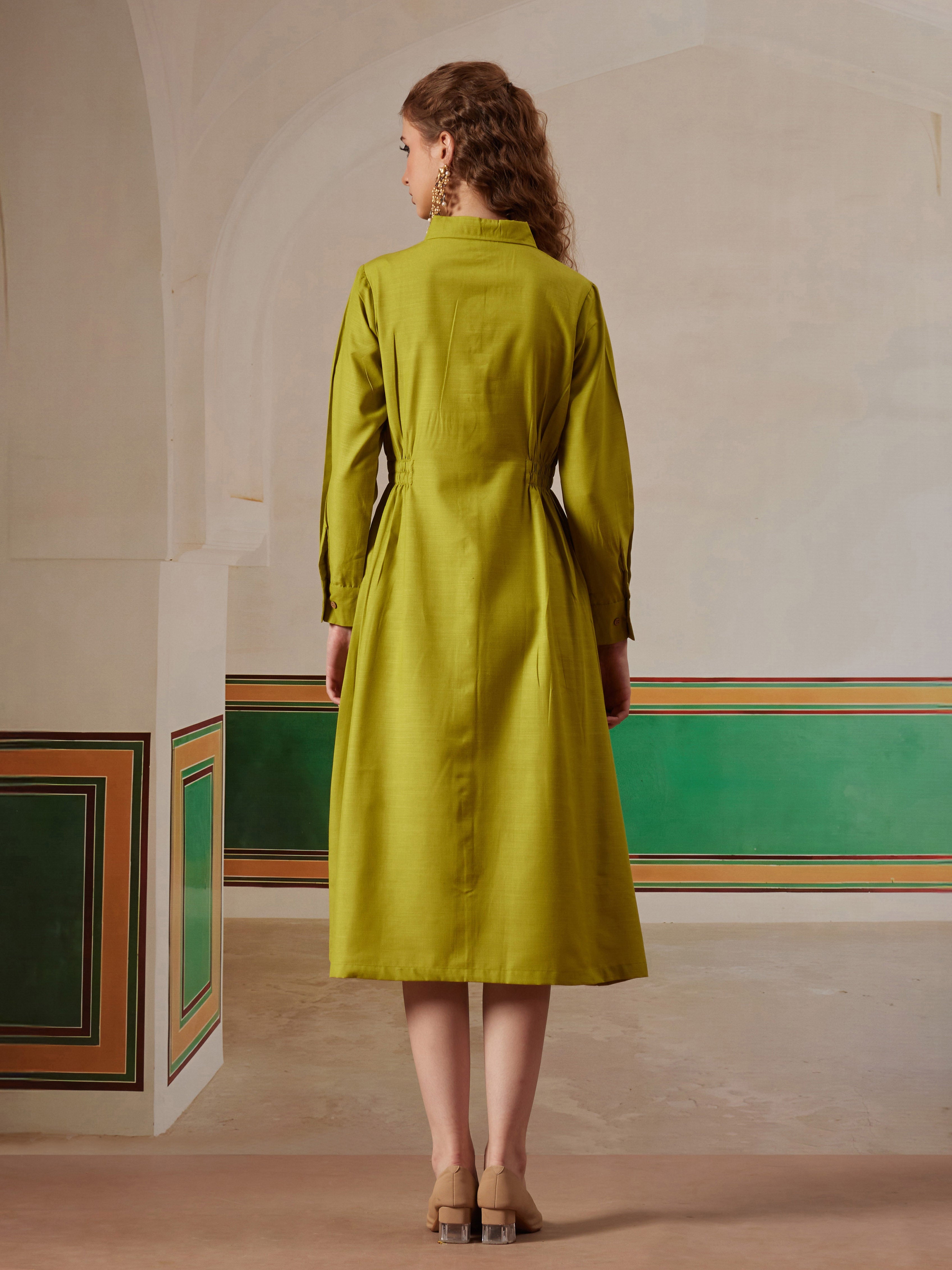 women shirt dress with figure enhancing waist