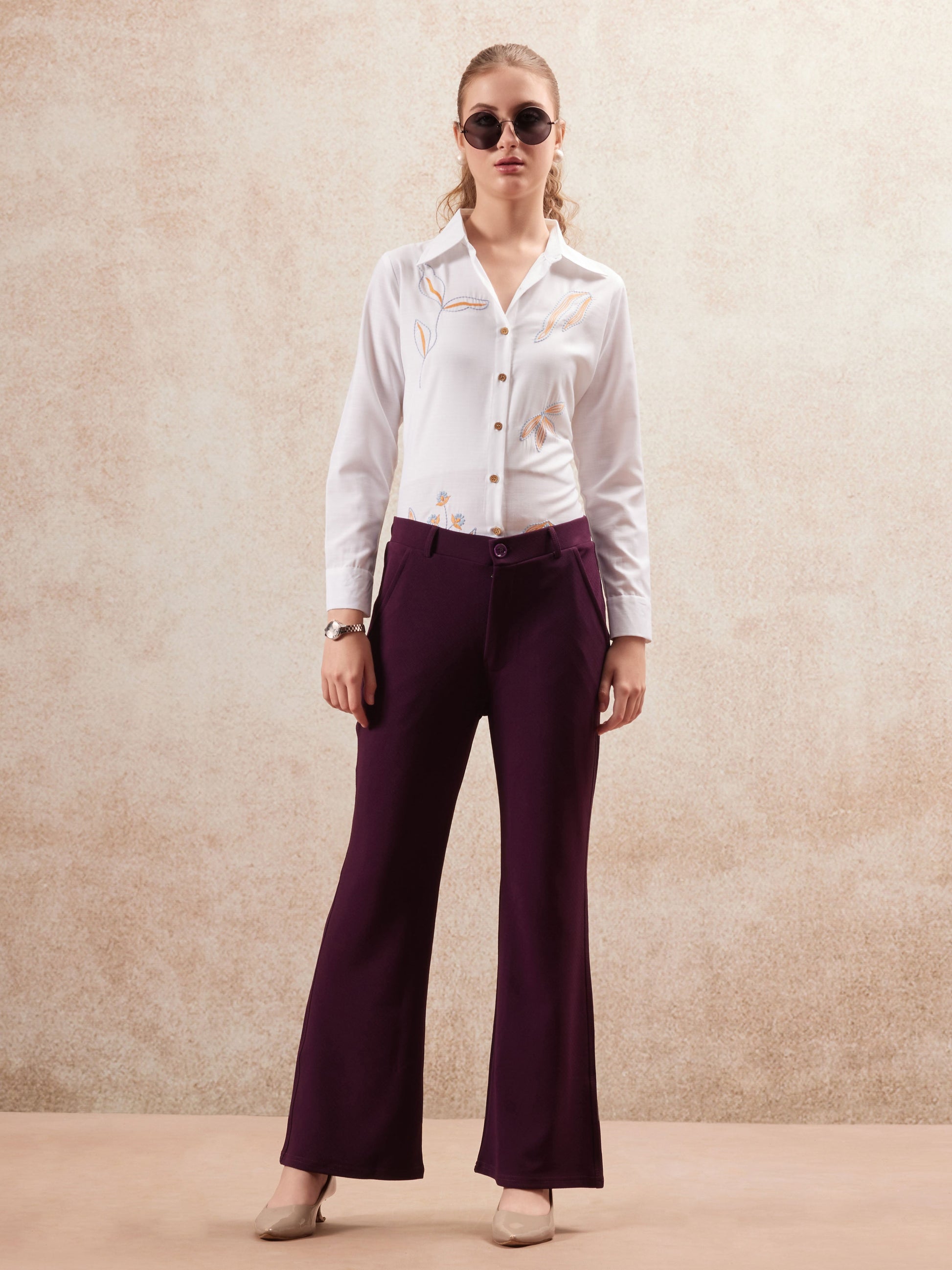 women regular fit high rise bootcut trousers copy 2