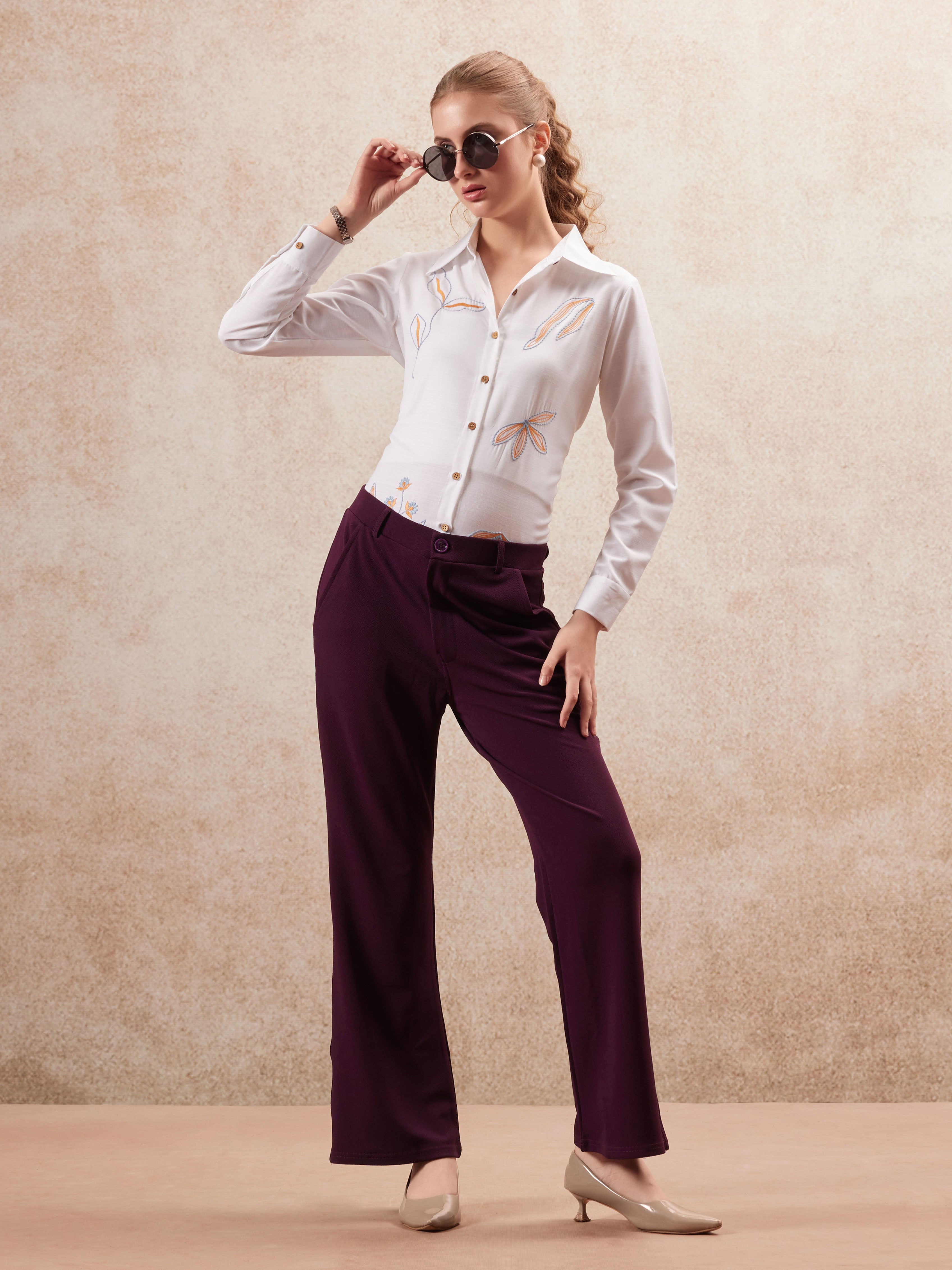 women regular fit high rise bootcut trousers copy 2