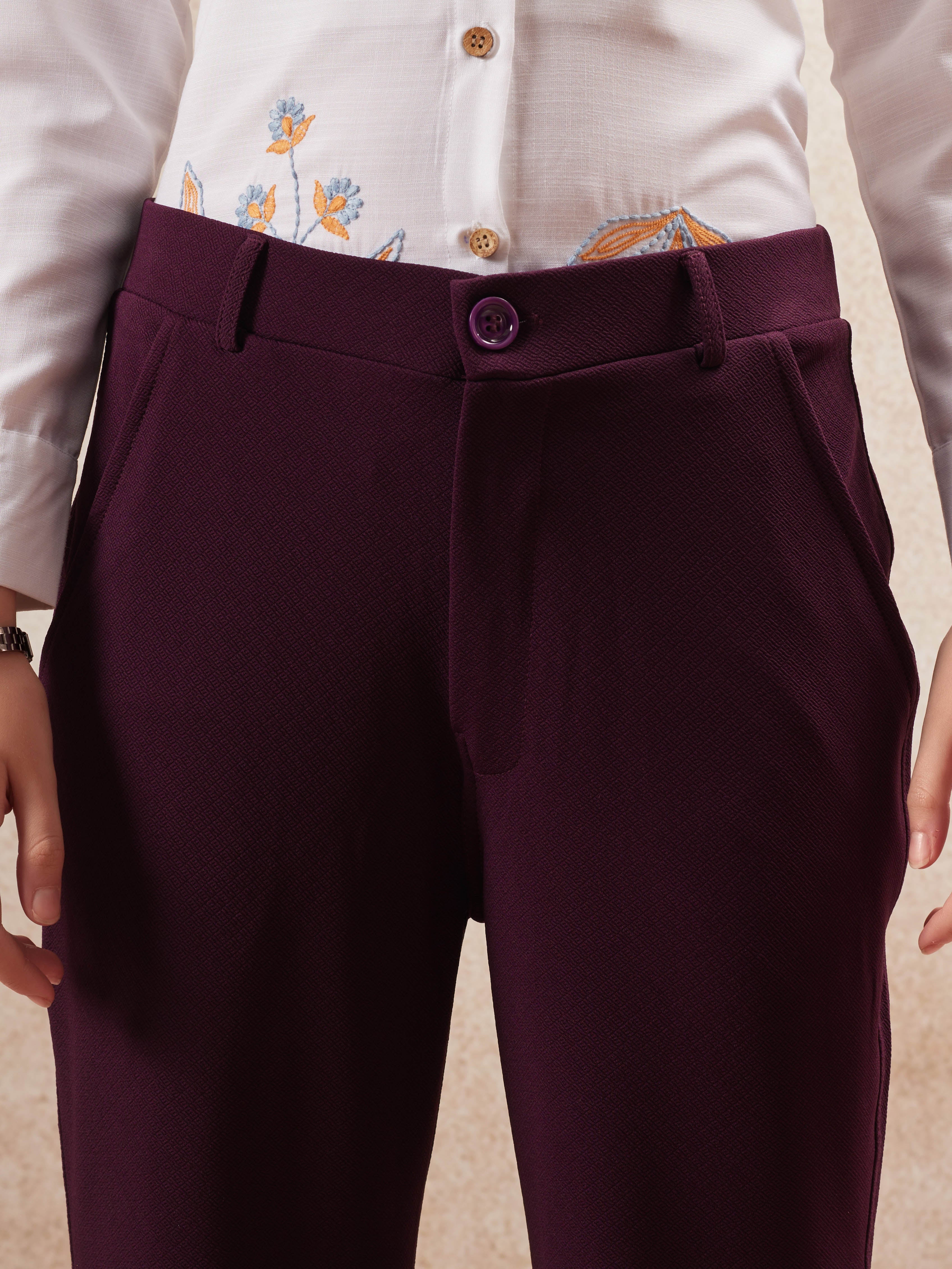women regular fit high rise bootcut trousers copy 2