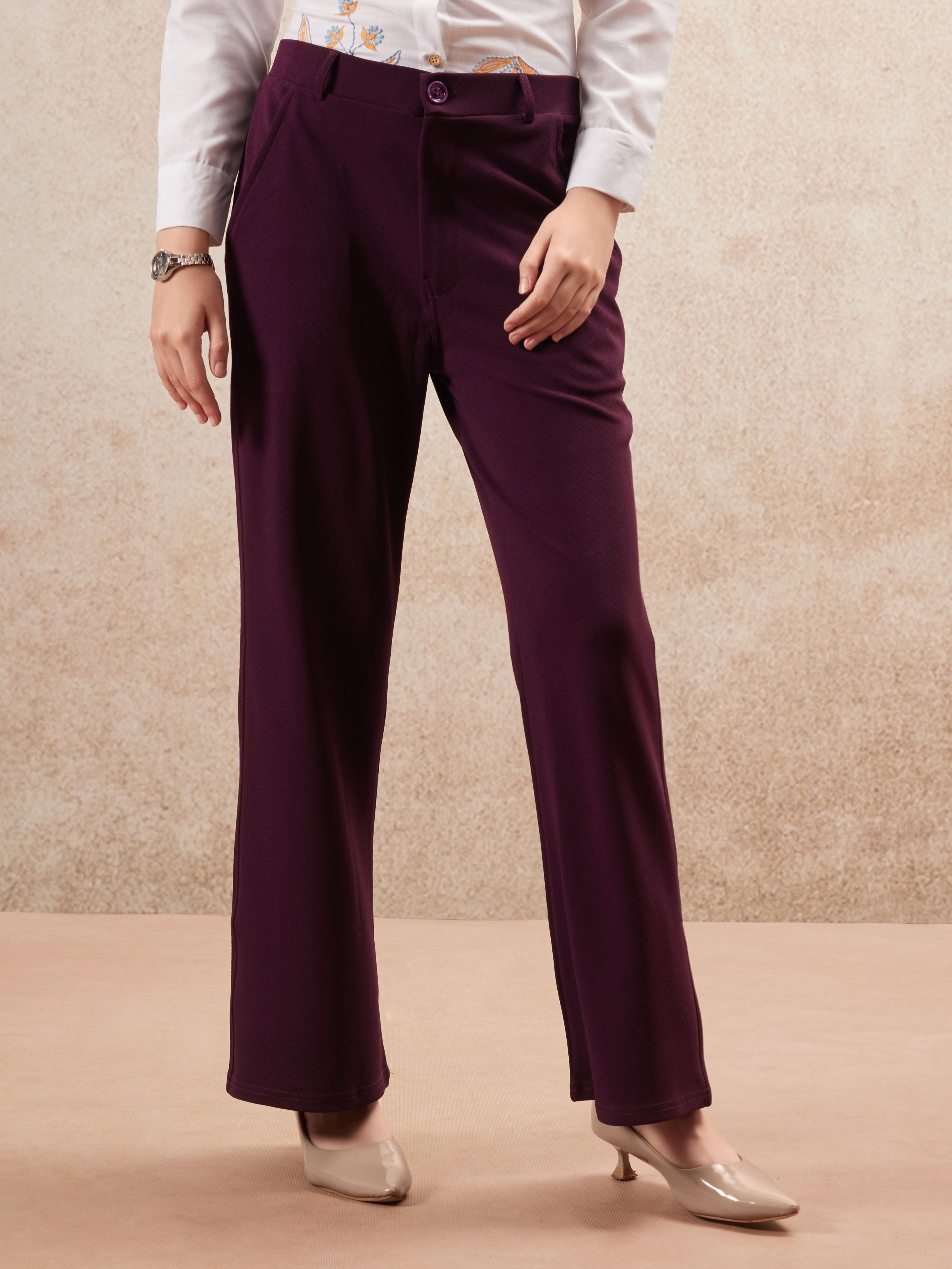 women regular fit high rise bootcut trousers copy 2