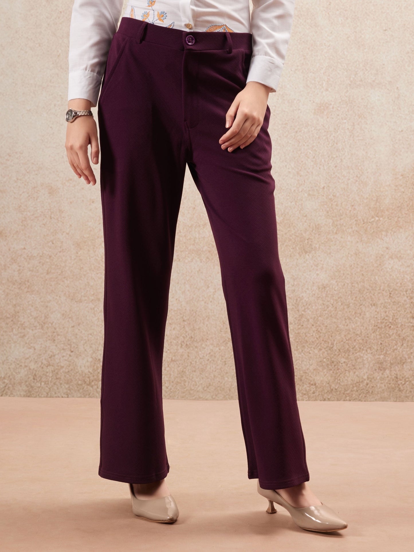 women regular fit high rise bootcut trousers copy 2