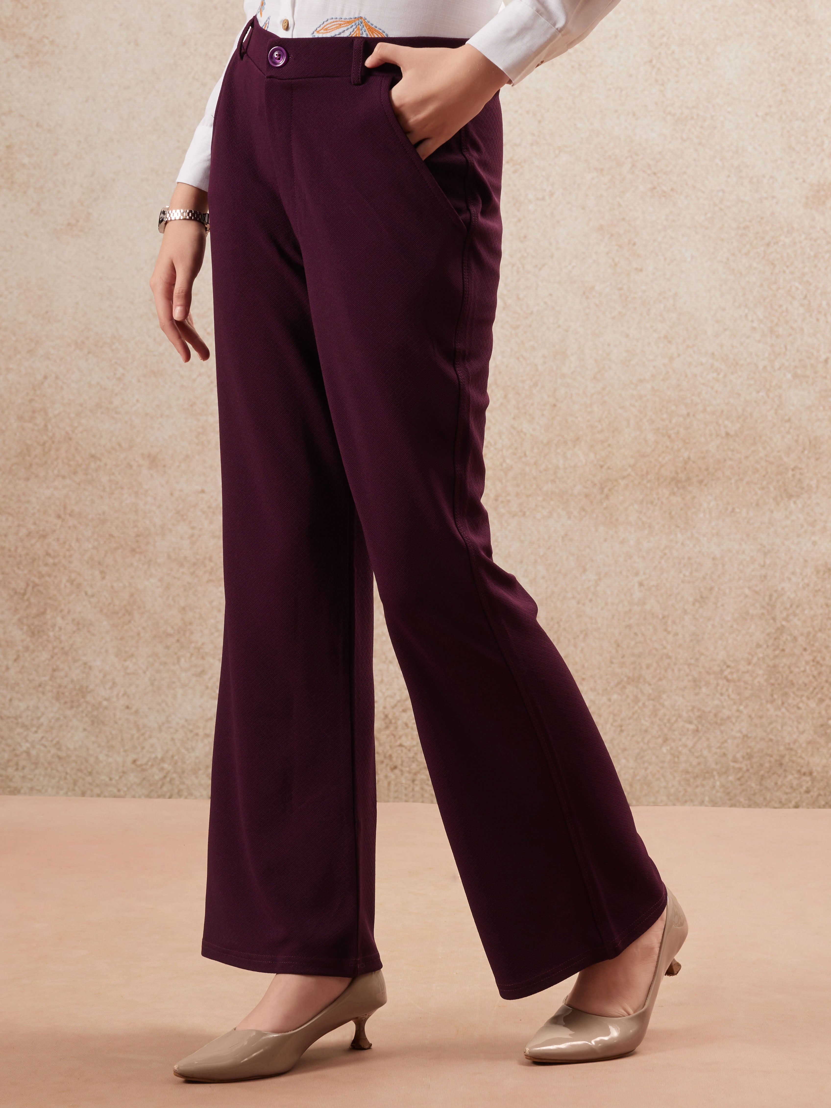women regular fit high rise bootcut trousers copy 2