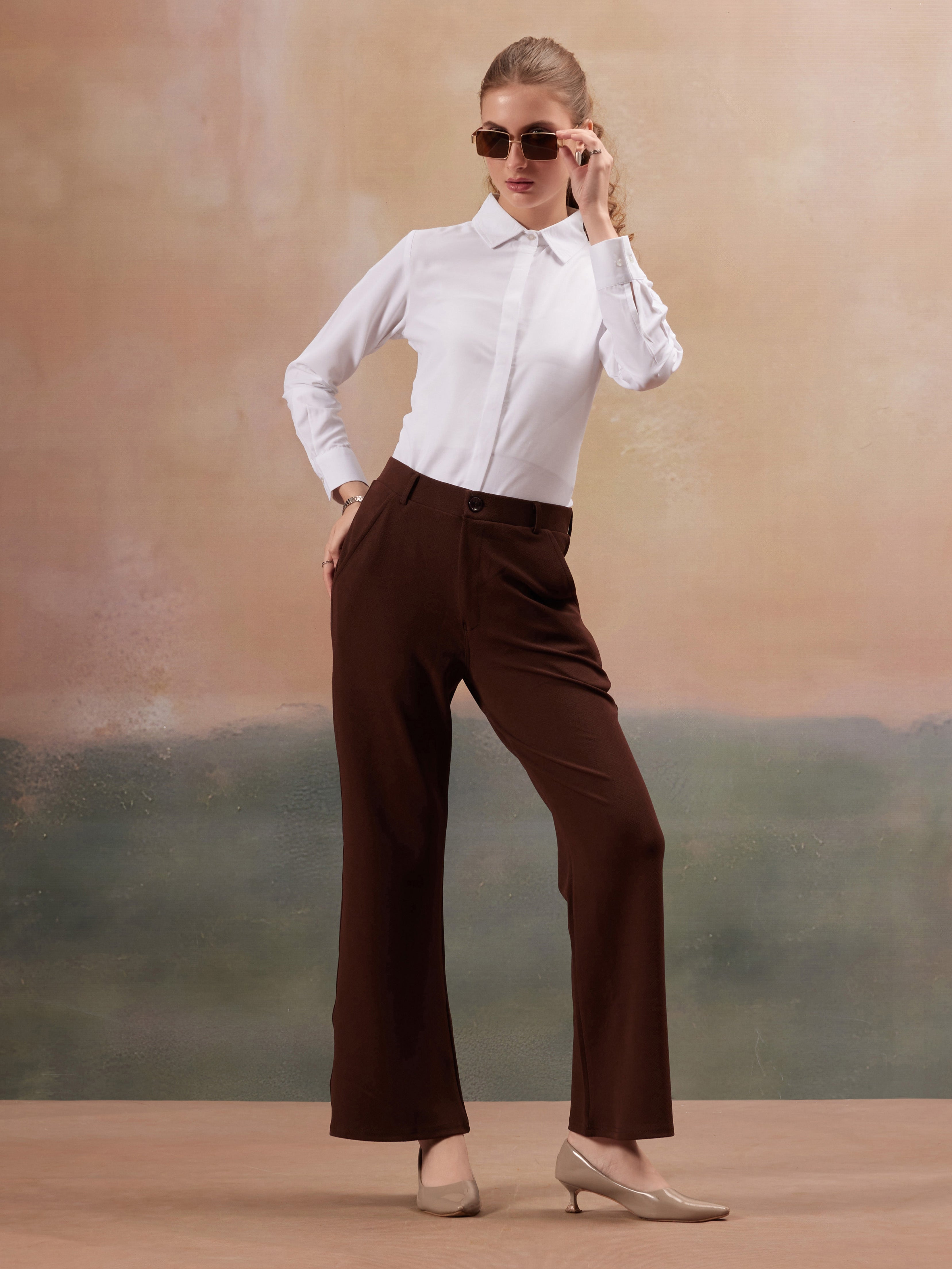 women regular fit high rise bootcut trousers copy 2
