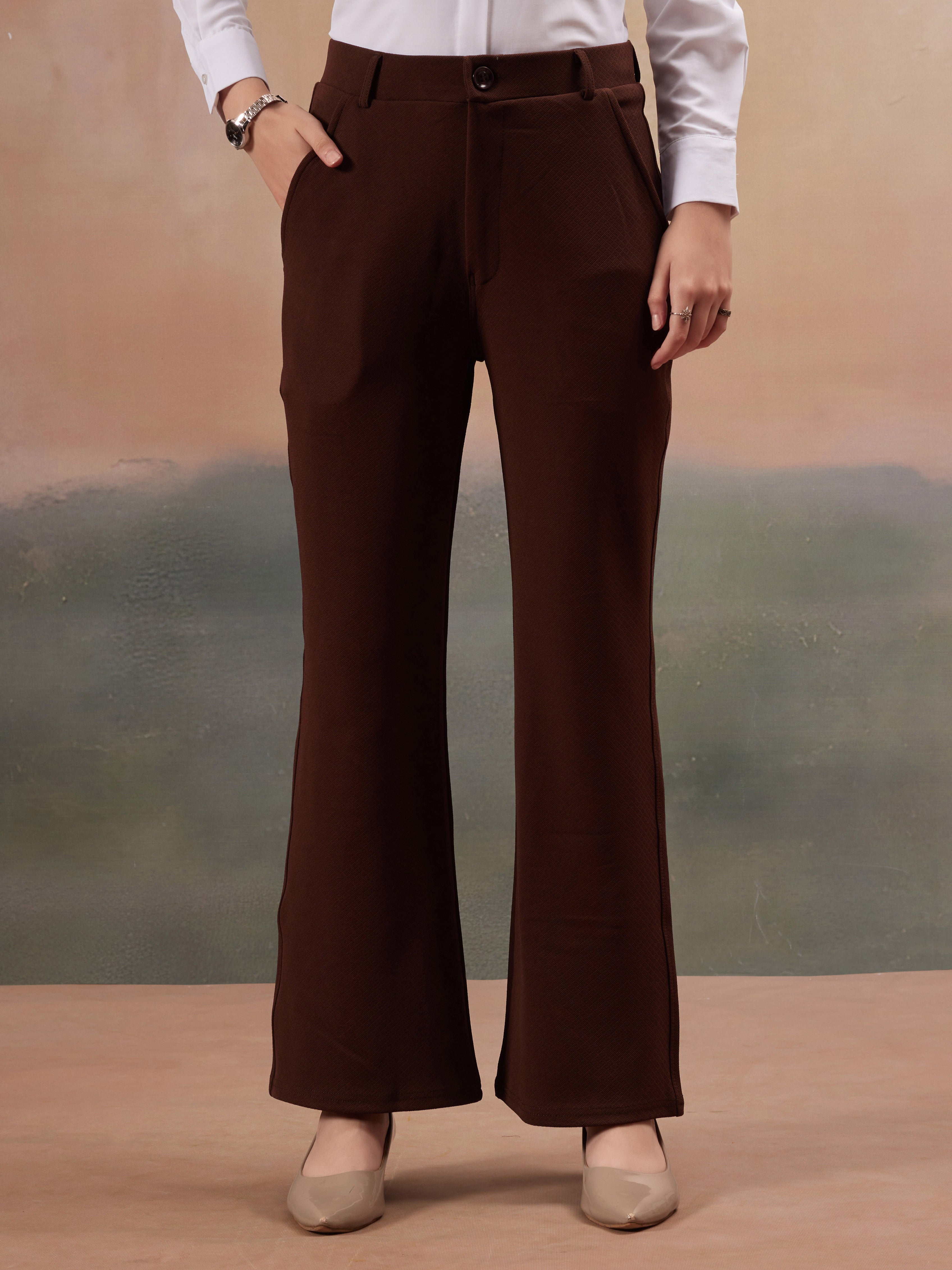 women regular fit high rise bootcut trousers copy 2