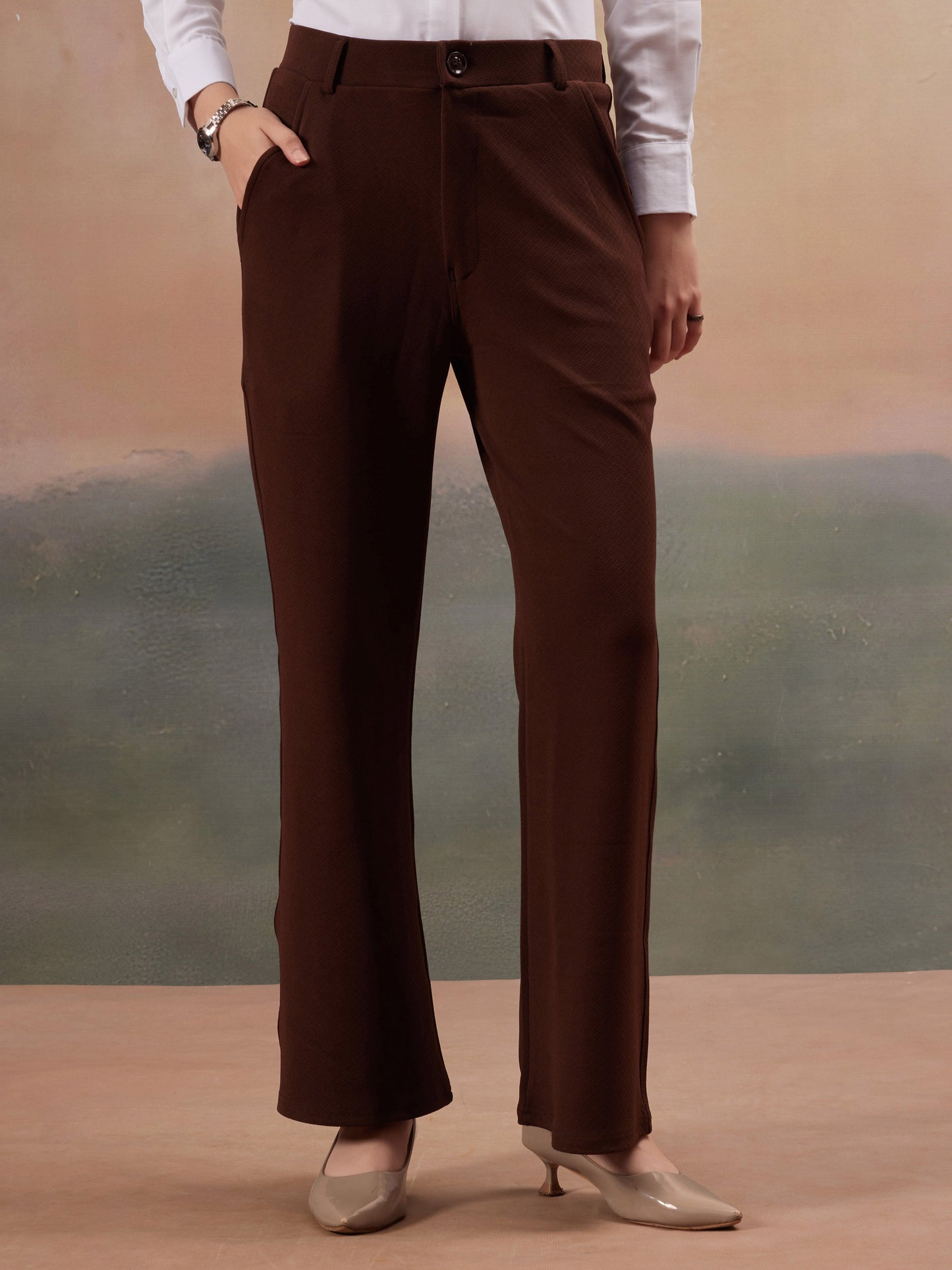 women regular fit high rise bootcut trousers copy 2