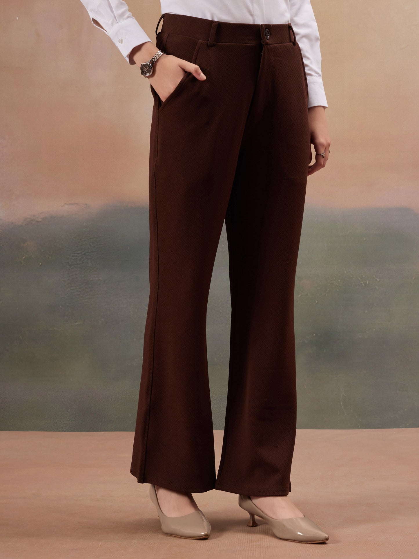 women regular fit high rise bootcut trousers copy 2