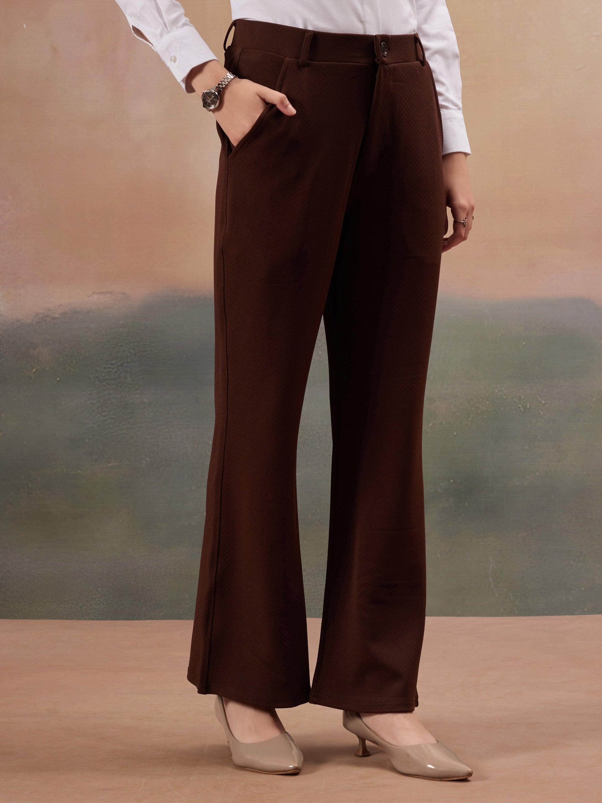 women regular fit high rise bootcut trousers copy 2
