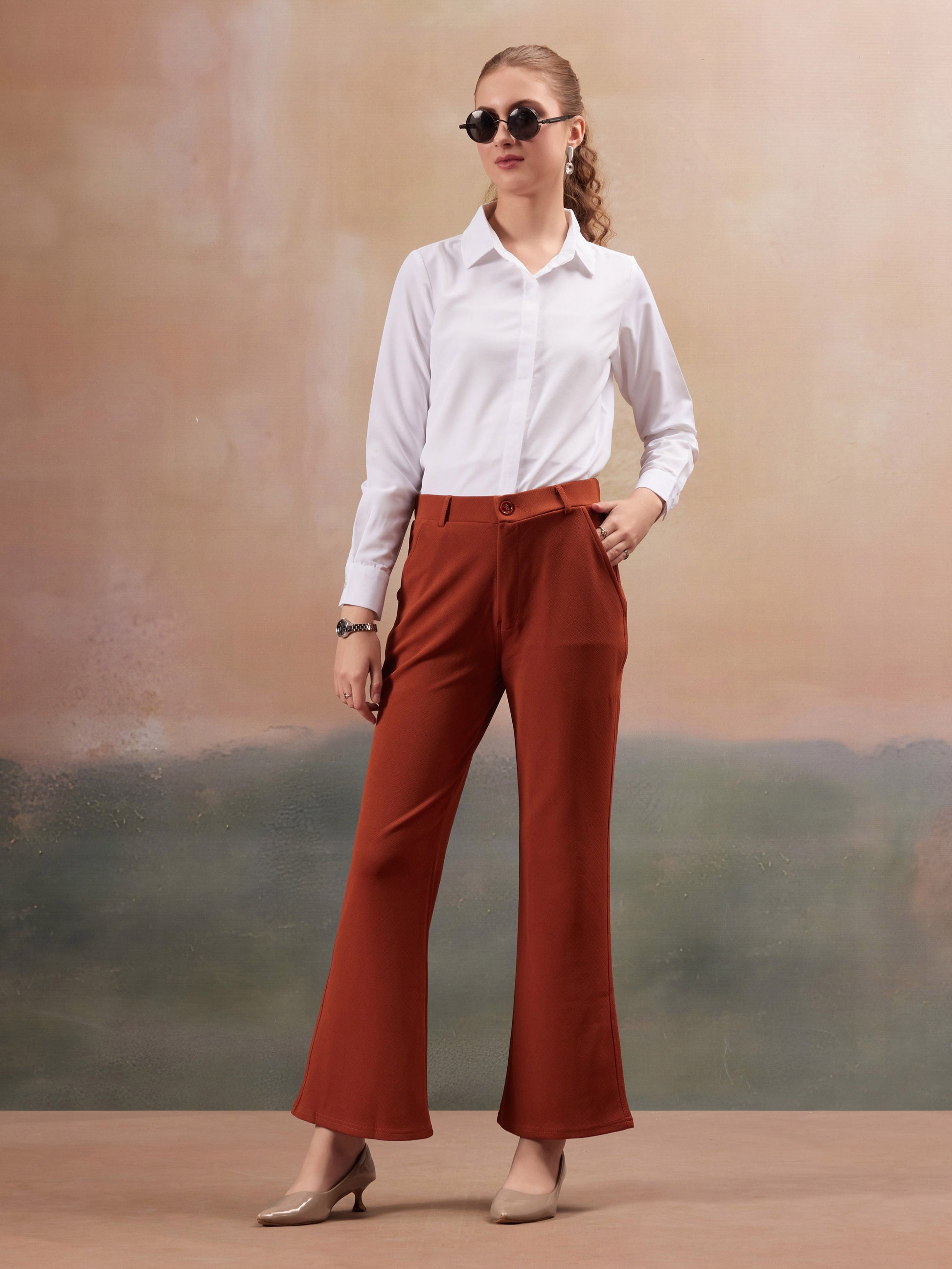 women regular fit high rise bootcut trousers copy 2