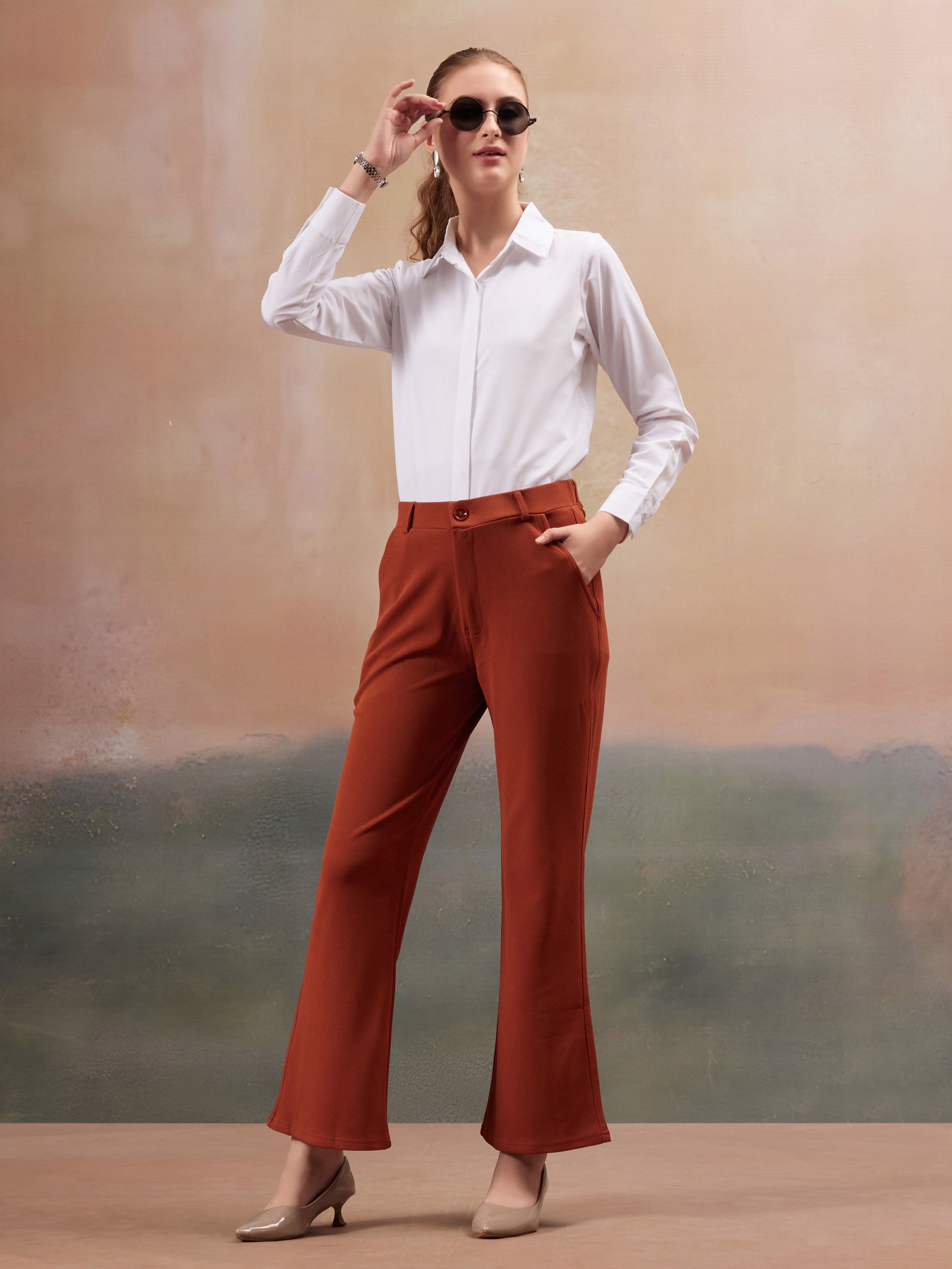 women regular fit high rise bootcut trousers copy 2