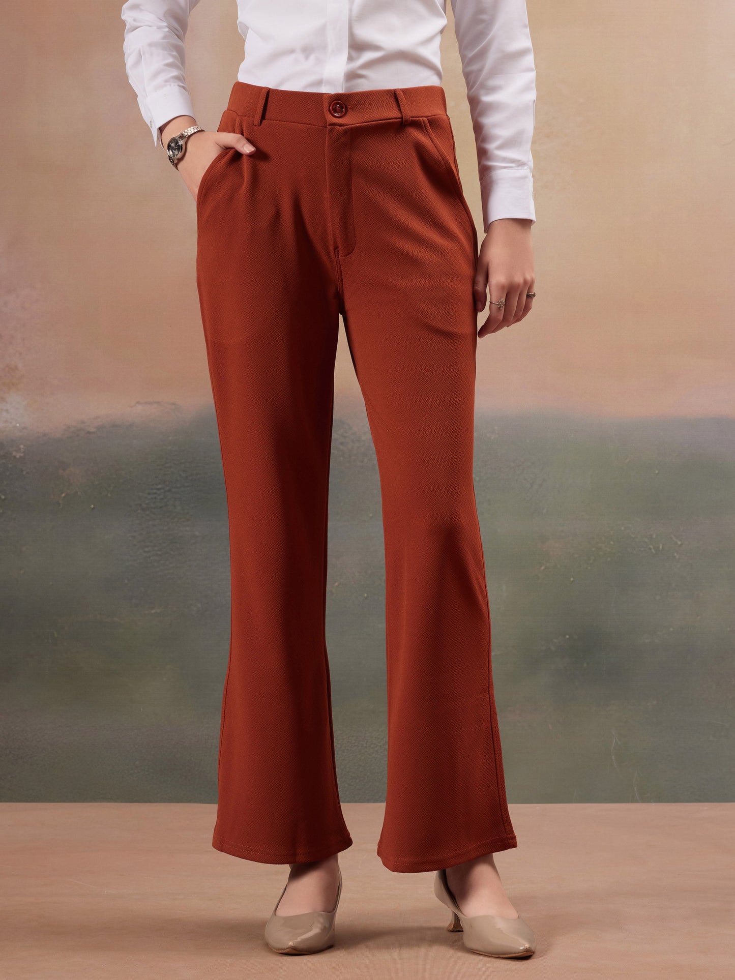 women regular fit high rise bootcut trousers copy 2