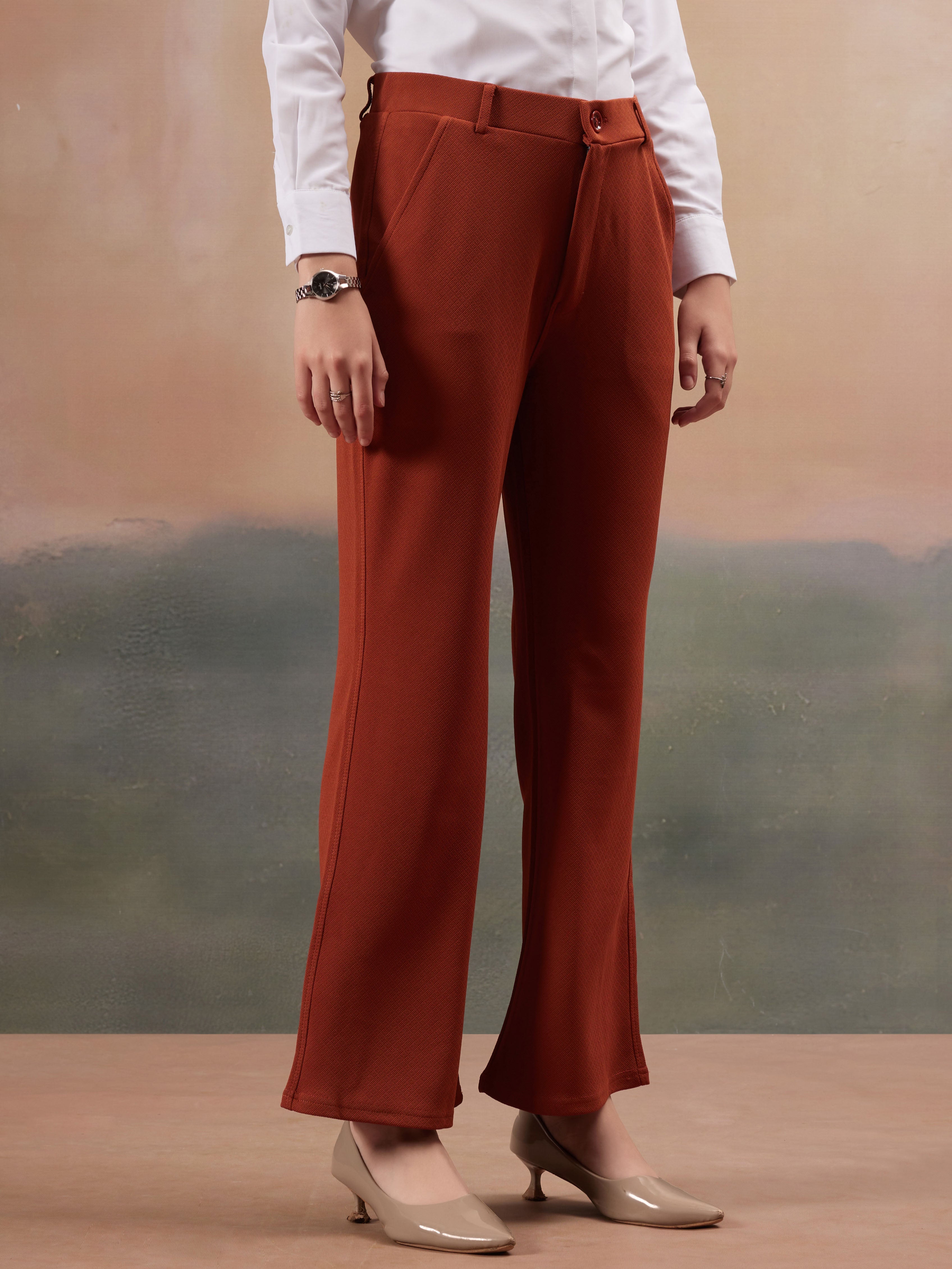 women regular fit high rise bootcut trousers copy 2