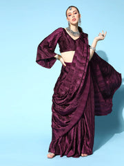 Tikhi Imli - Burgundy Accordion Pleated Ready to Wear Saree