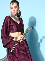 Tikhi Imli - Burgundy Accordion Pleated Ready to Wear Saree